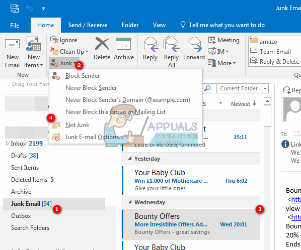 where is the spam folder in outlook 2016